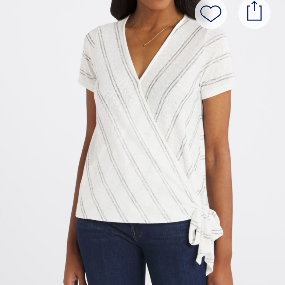 Bobeau White Wrap Blouse with Tie Front